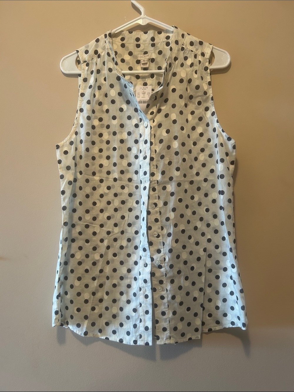 J Crew Sleeveless Polka Dot Button-Front Top - White/Blue